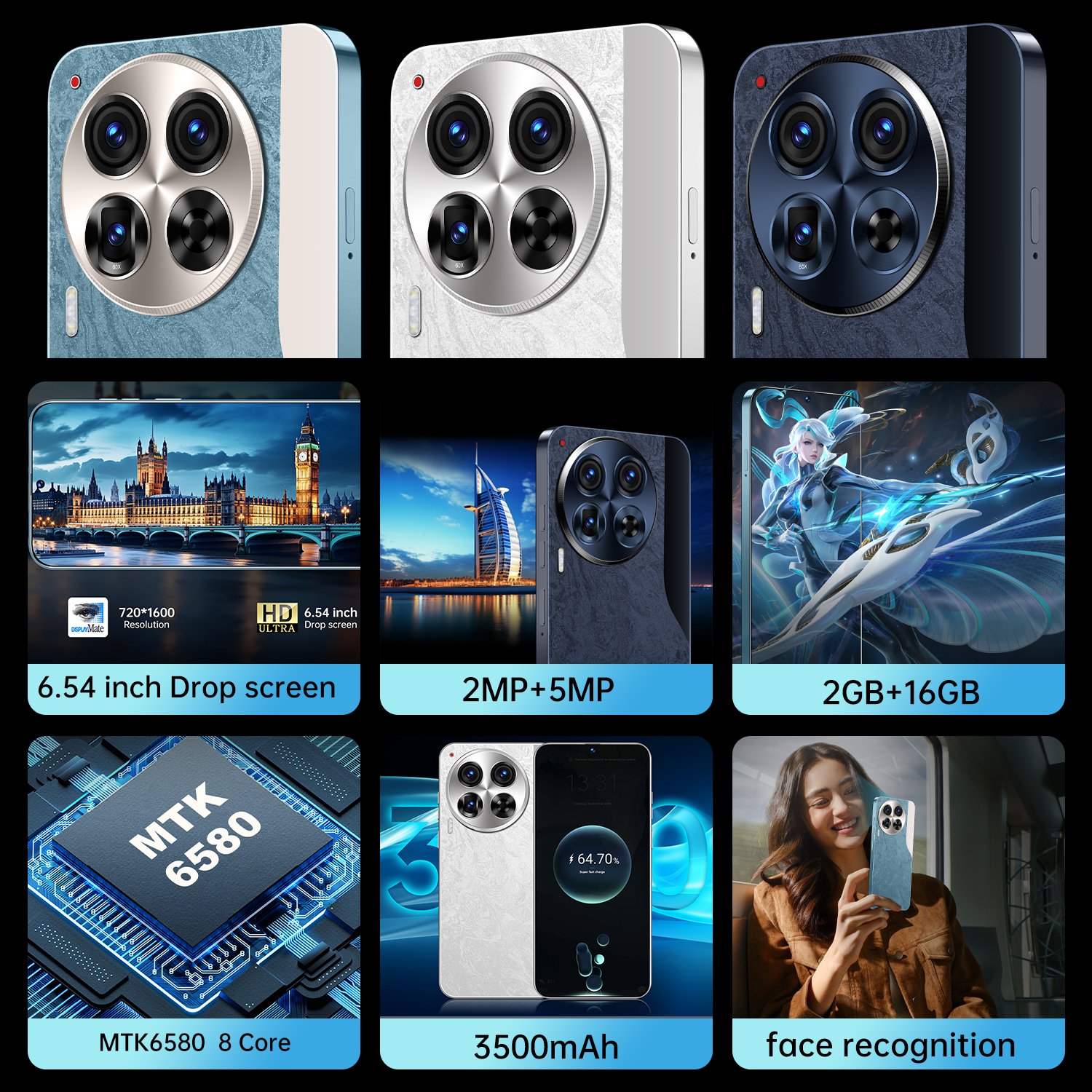 Camon 30 Pro New Smartphone 2+16GB 3G HD Screen 5MP+12MP Face Unlock Full Display Smart Mobile Phone Quad core Smart English